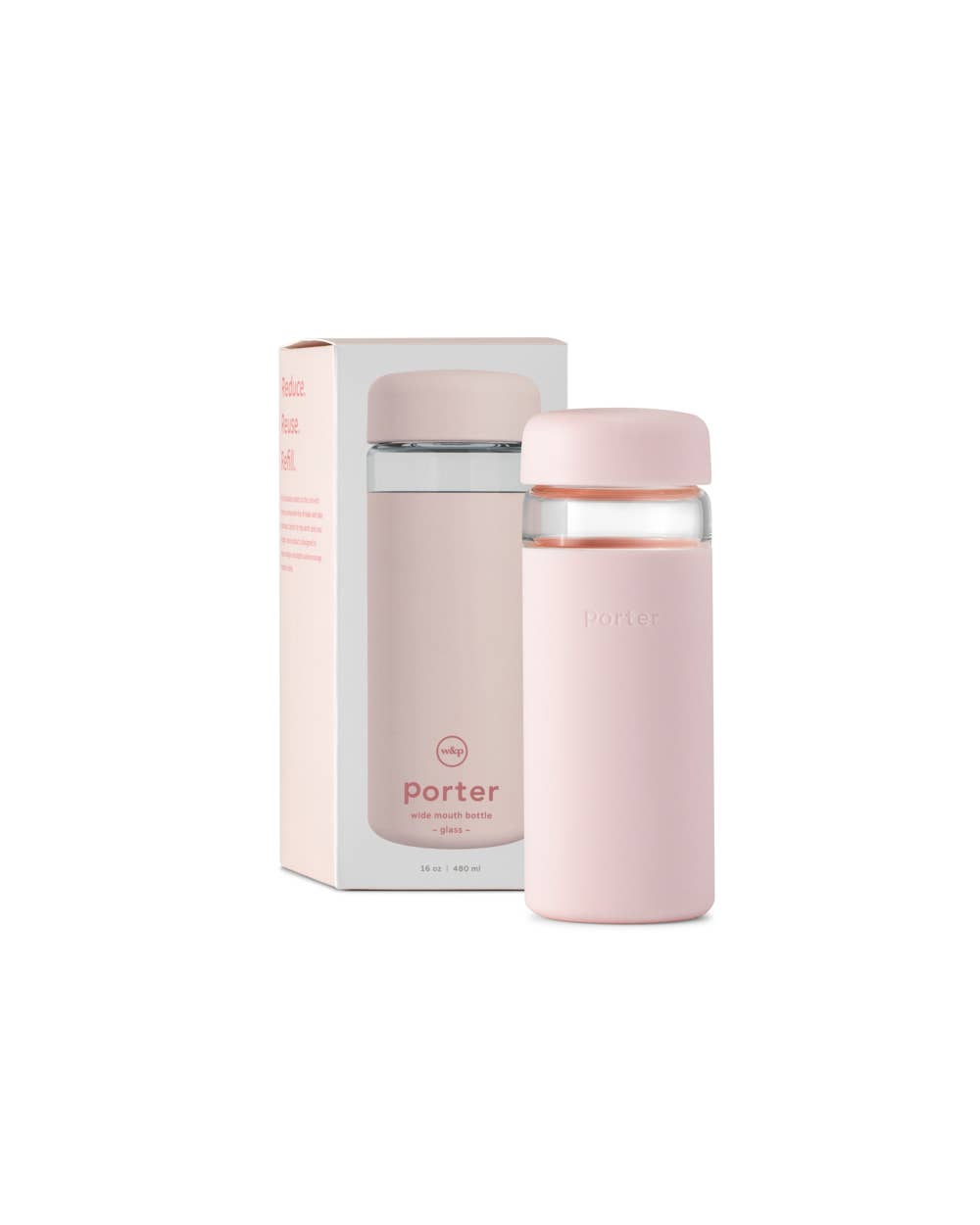 Porter Wide Mouth Reusable Glass Water Bottle: Blush