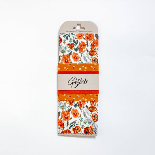 Beeswax Food Wraps: Golden Floral Set of 3